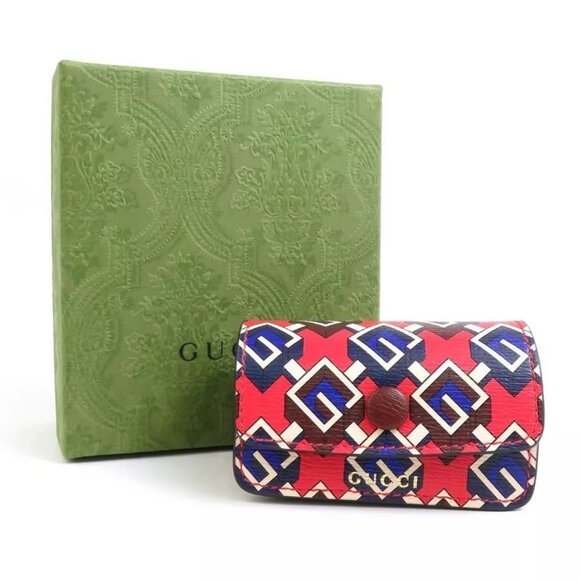 Auth GUCCI Etiquette Bag Holder Red/Multicolor Leather/Goldtone - Picture 1 of 16